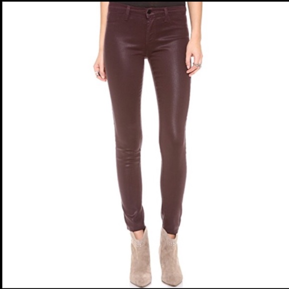 J Brand coated wine colour skinny jeans
